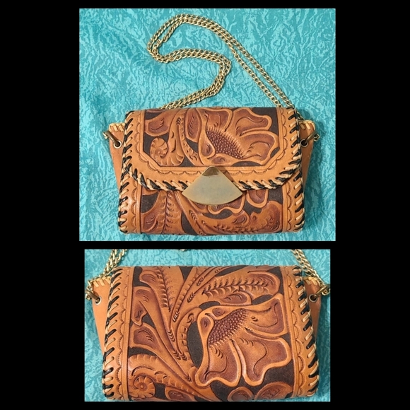 Vintage Handbags - Beautiful VTG Tooled Leather Bag